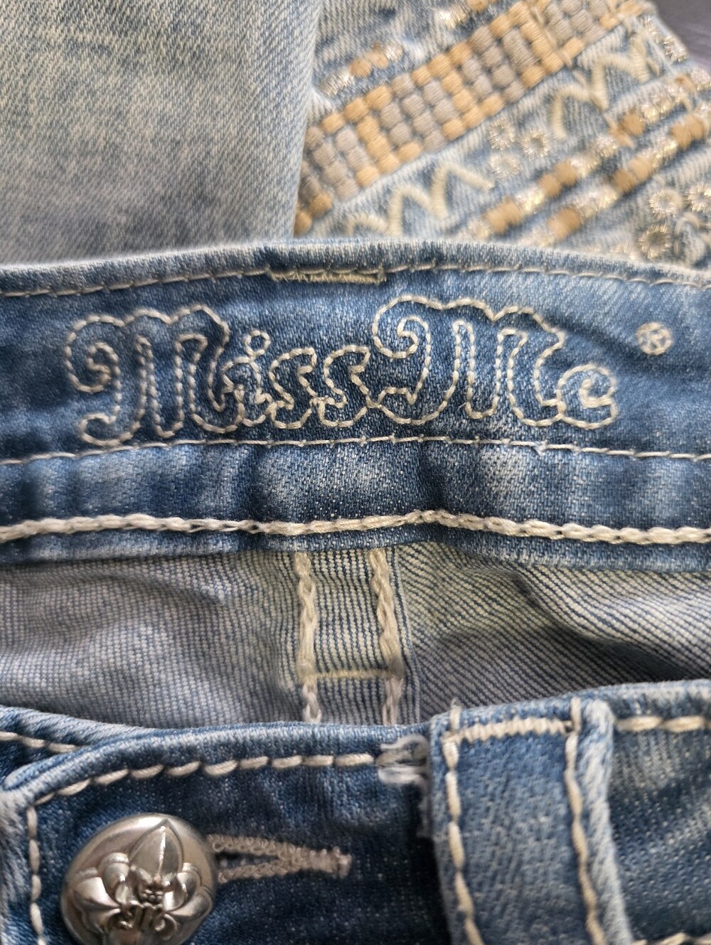 Miss Me Signature Cuffed Skinny Denim Jeans Light Wash Embroidered Size 25 - Picture 11 of 13